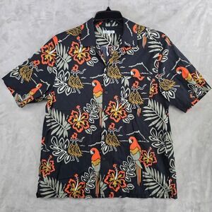 Banks Journal Mens Hawaiian Shirt Medium Parrot Hula Dancer‎ Floral Camp Casual